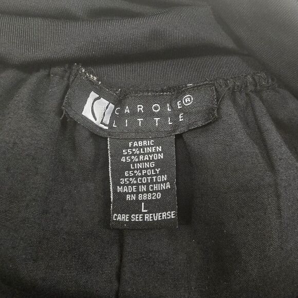 Carole Little Skirt Large Linen Blend Black Cream Flare Full Polka Dot Modest - Picture 6 of 8